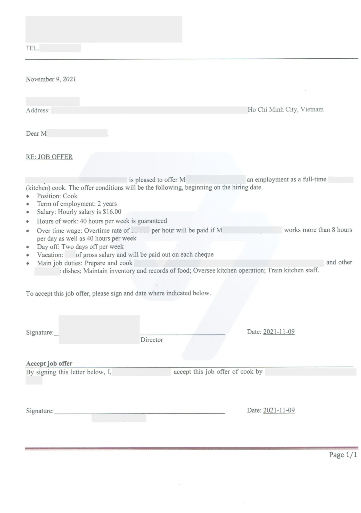 Job Offer Cho Công Việc Cook Tháng 11/2021